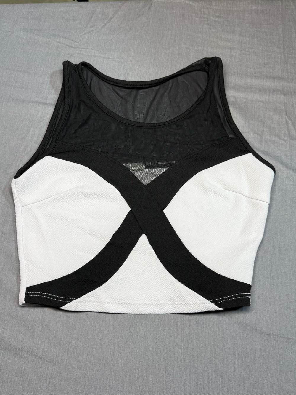 Charlotte Russe Black & White Mesh X-Front Crop Tank
